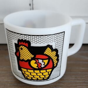 Vintage Milk Glass Chicken Mug | Retro Stackable Coffee Cup | 70s Country Kitsch